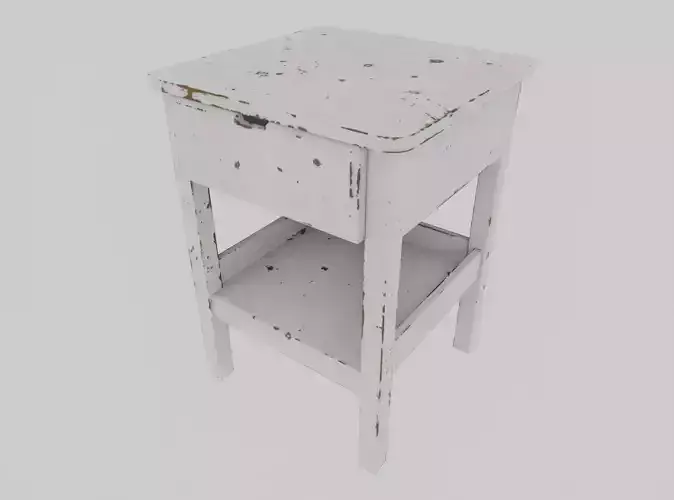 Old wooden nightstand with scuff marks