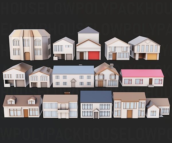 House Pack low poly Low-poly 3D model 2