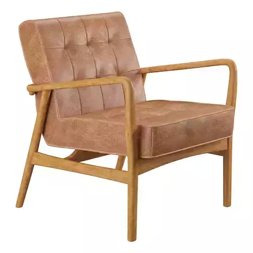 Mid-Century Button-and-Stud Brown Leather Armchair