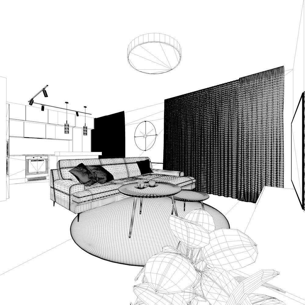 Black and wood interior 3D model | CGTrader