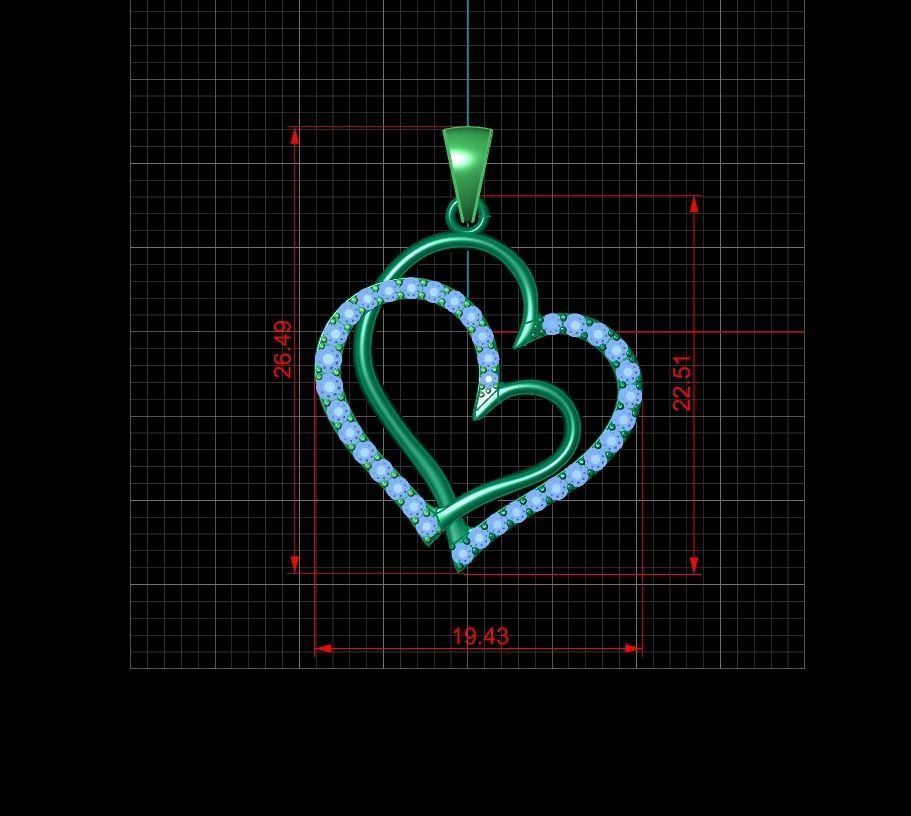 Pendant Heart Diamonds Style 10 3D print model_4
