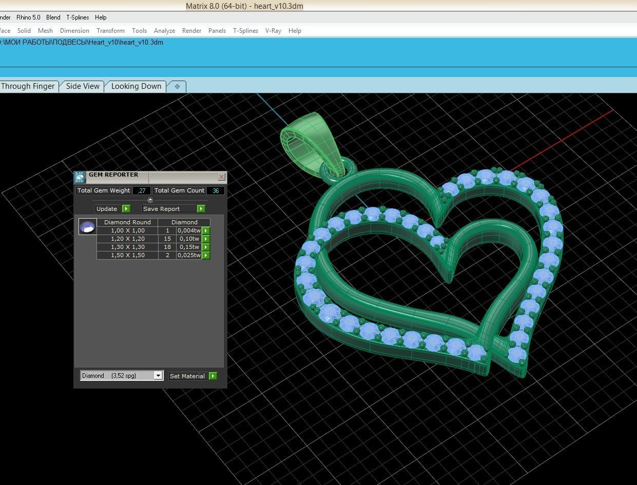 Pendant Heart Diamonds Style 10 3D print model_9