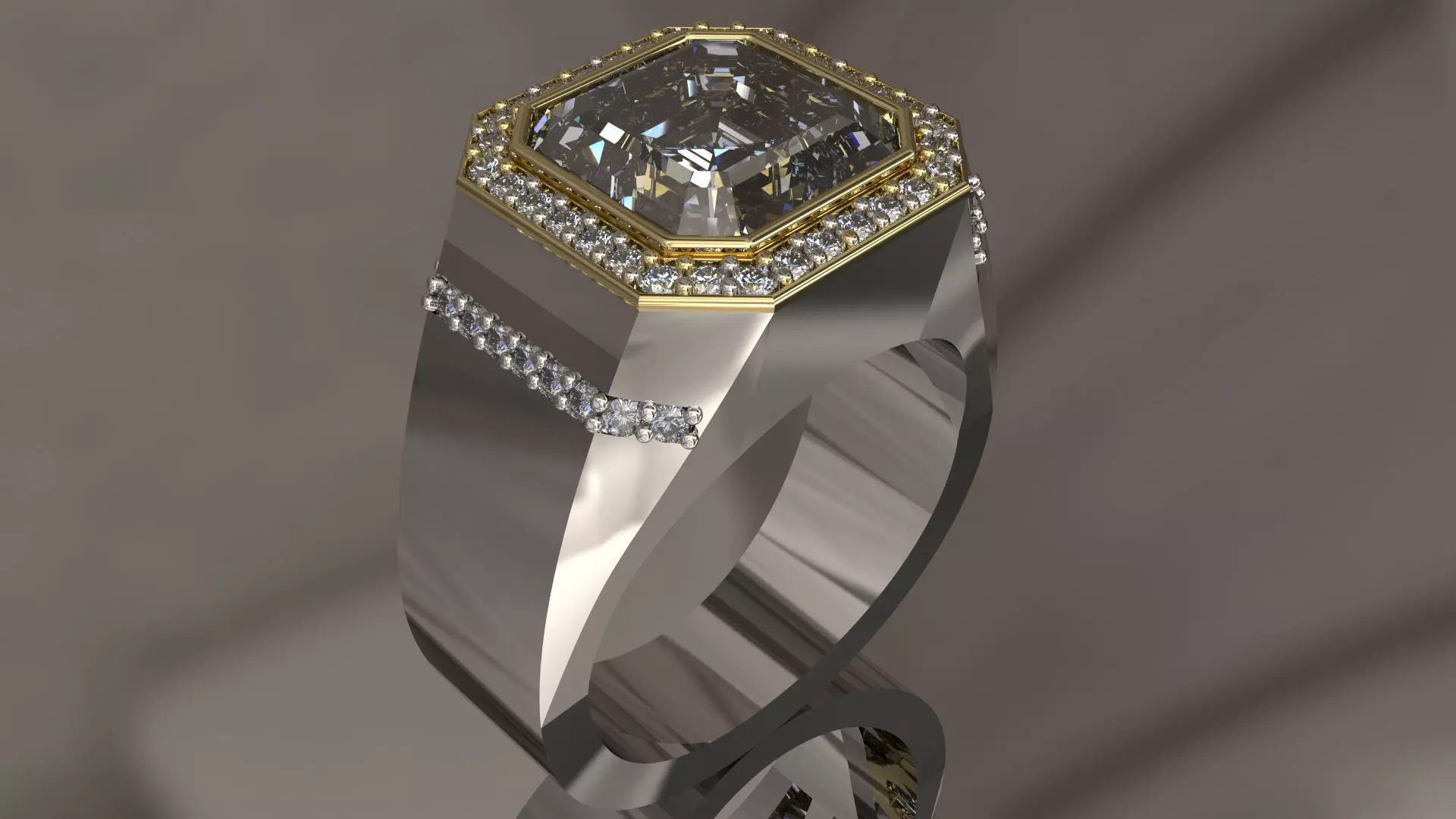 Emerald Sqaure Ring- with diamonds 3D print model_0