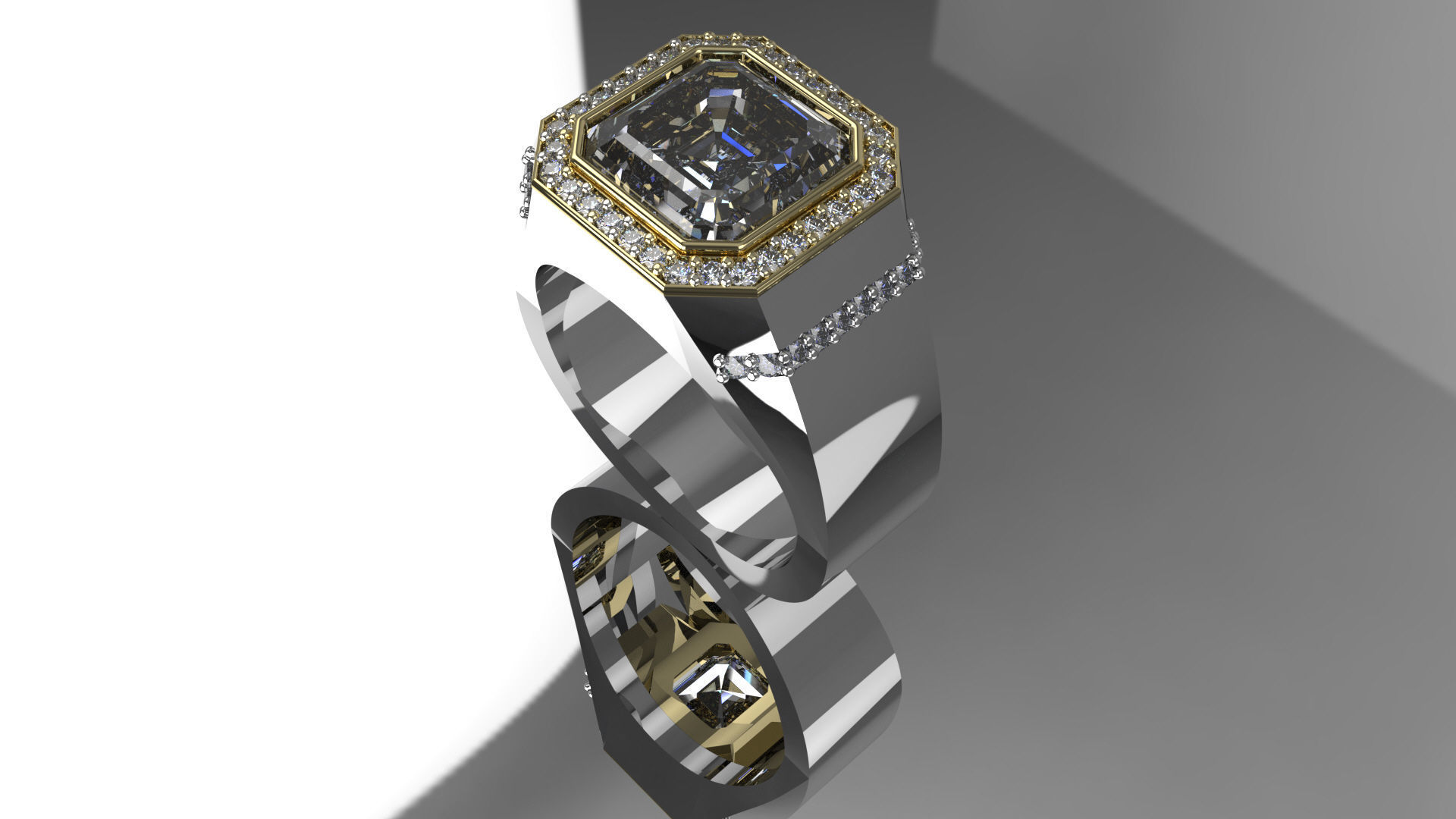 Emerald Sqaure Ring- with diamonds 3D print model_4
