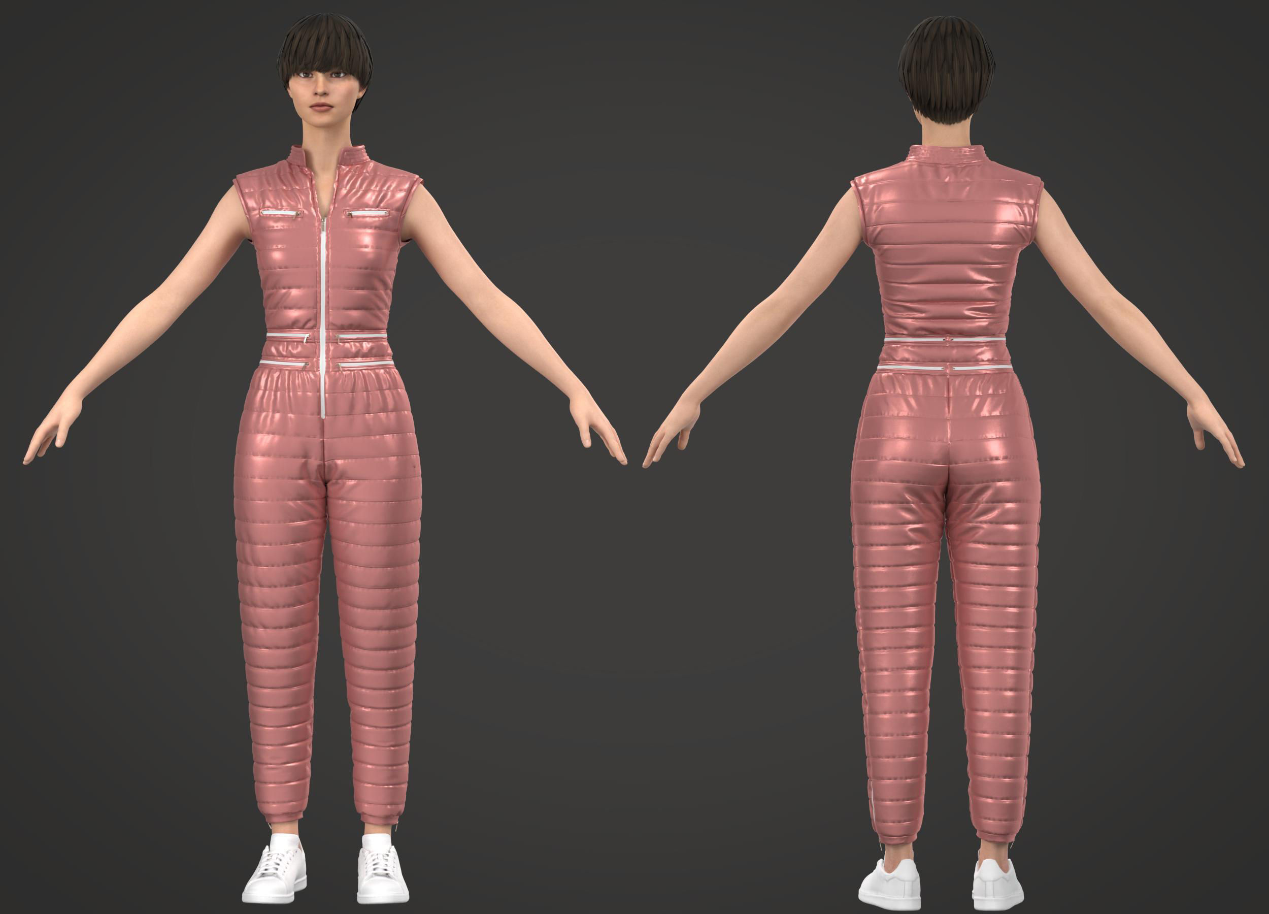 8 Women Puffer Clothes 3D model_5