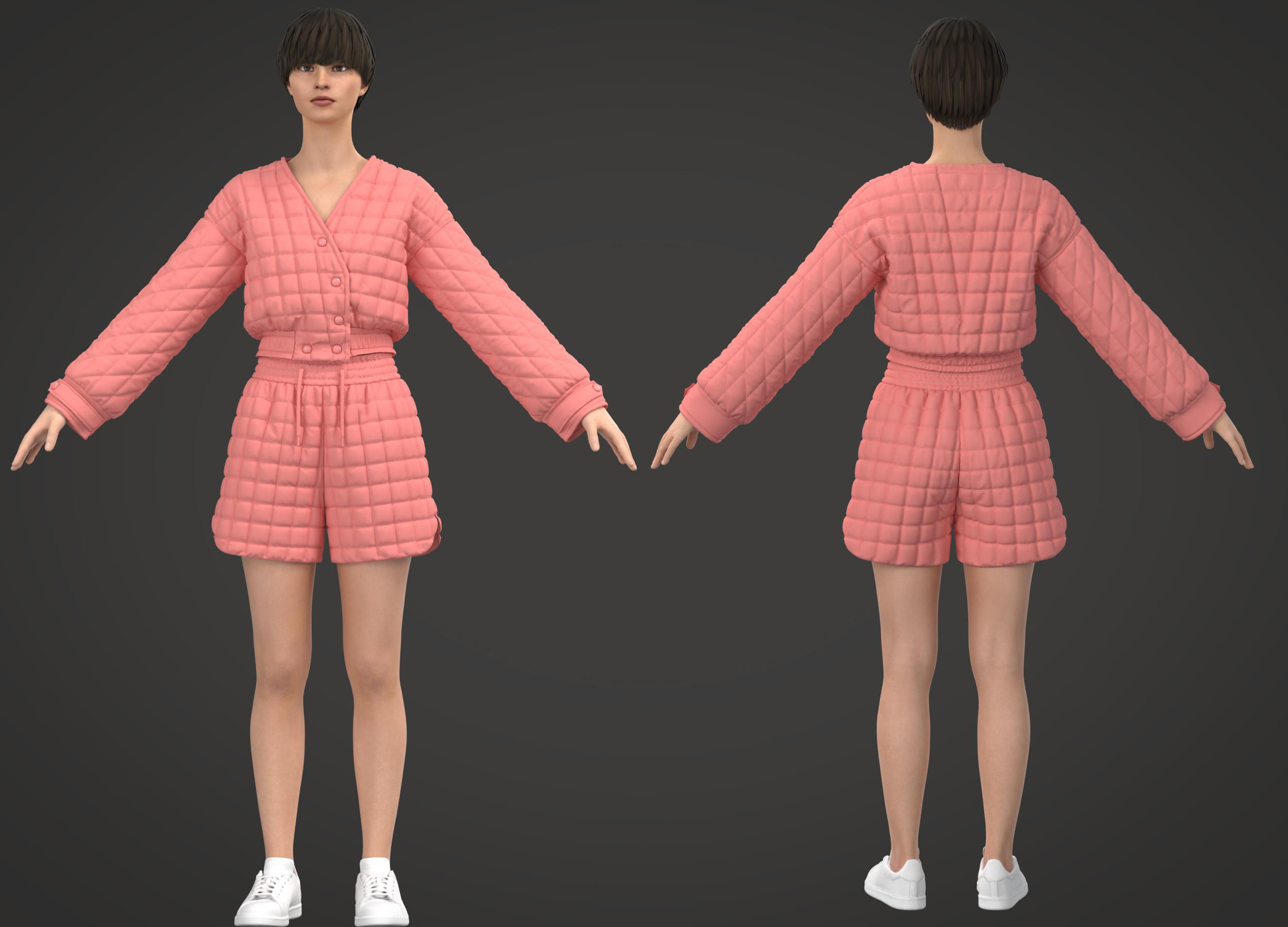 8 Women Puffer Clothes 3D model_1