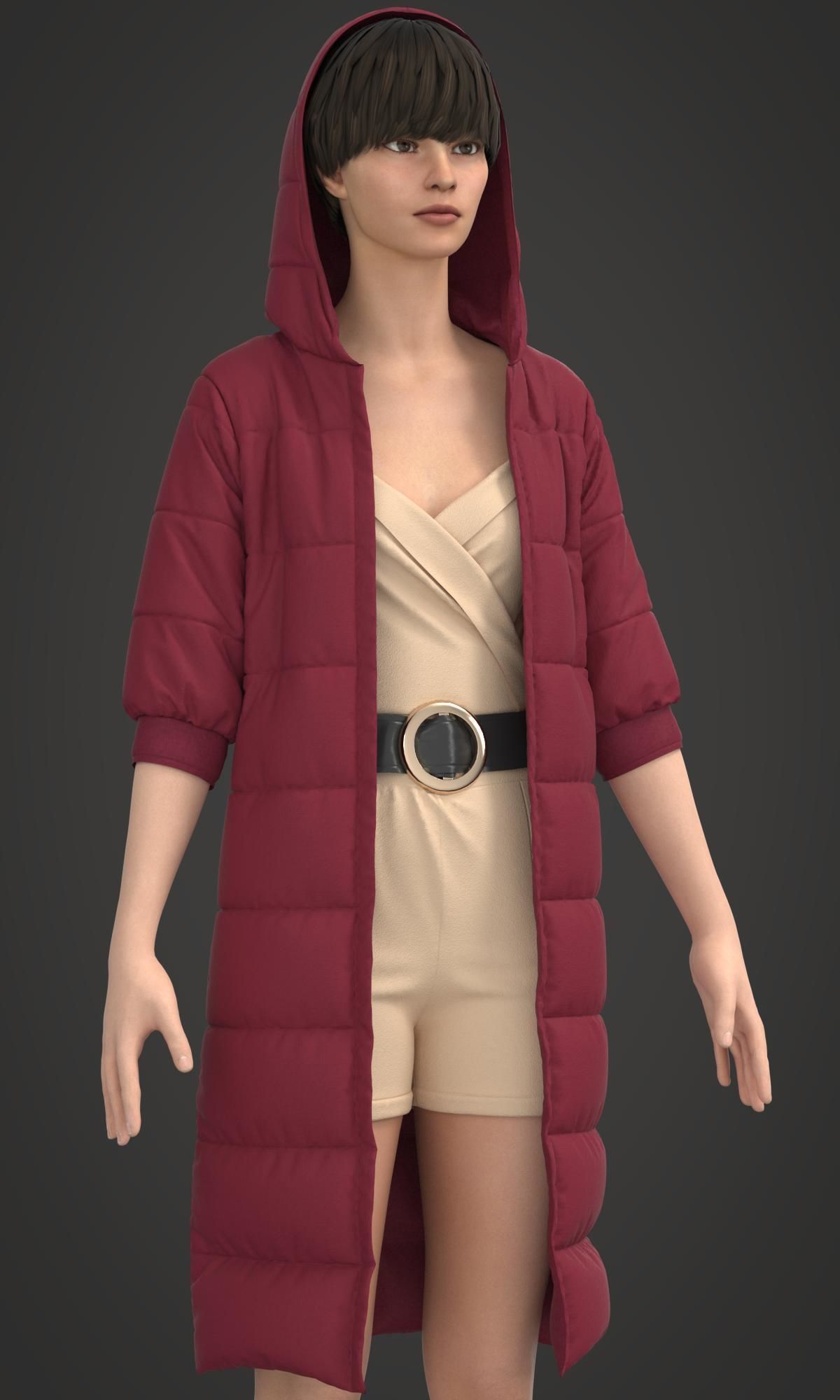 8 Women Puffer Clothes 3D model_9