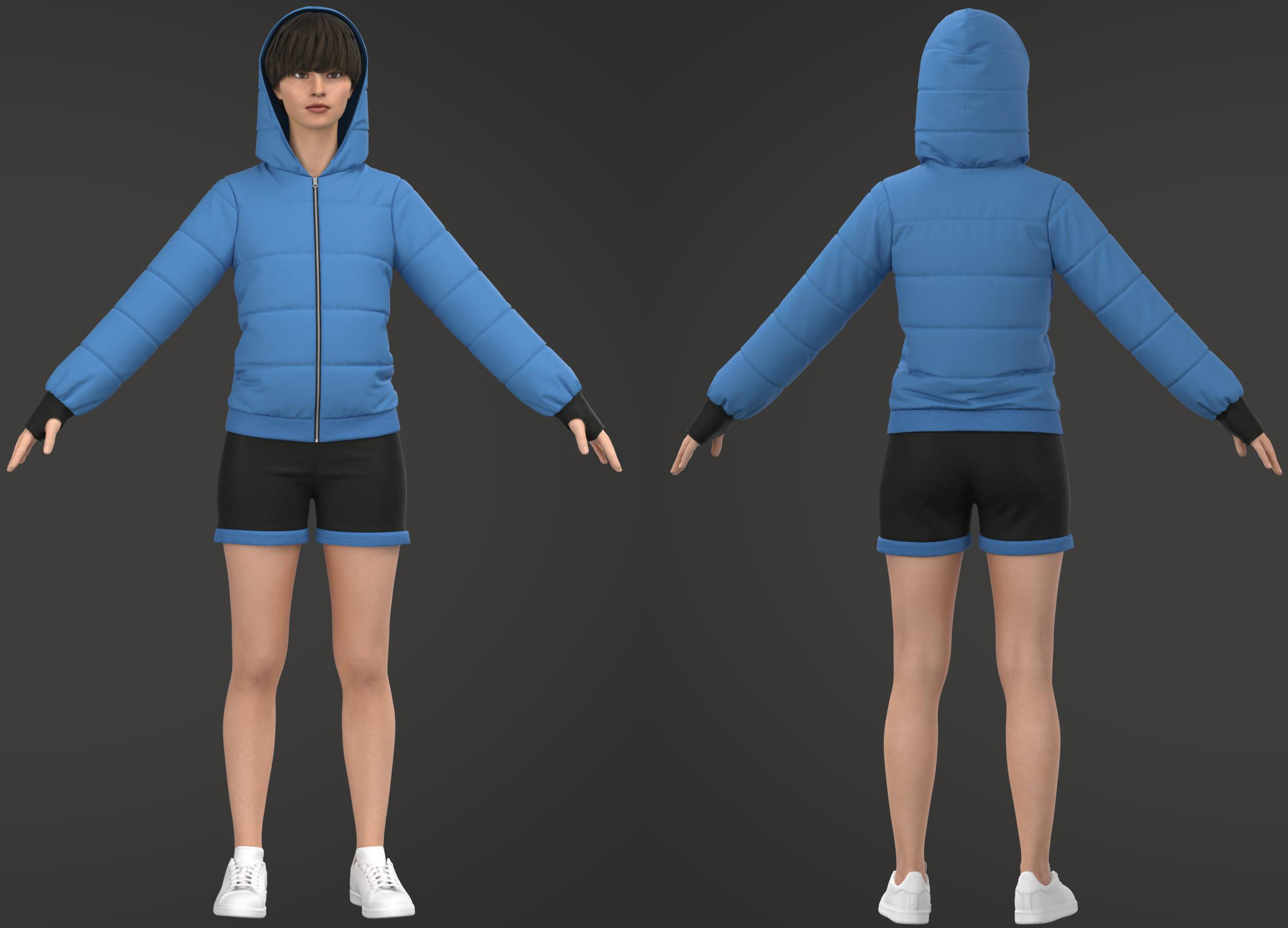 8 Women Puffer Clothes 3D model_6