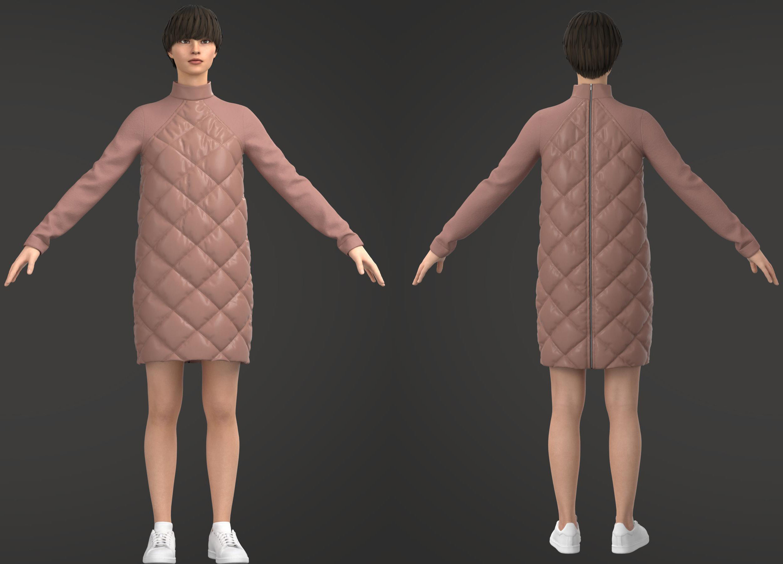 8 Women Puffer Clothes 3D model_2