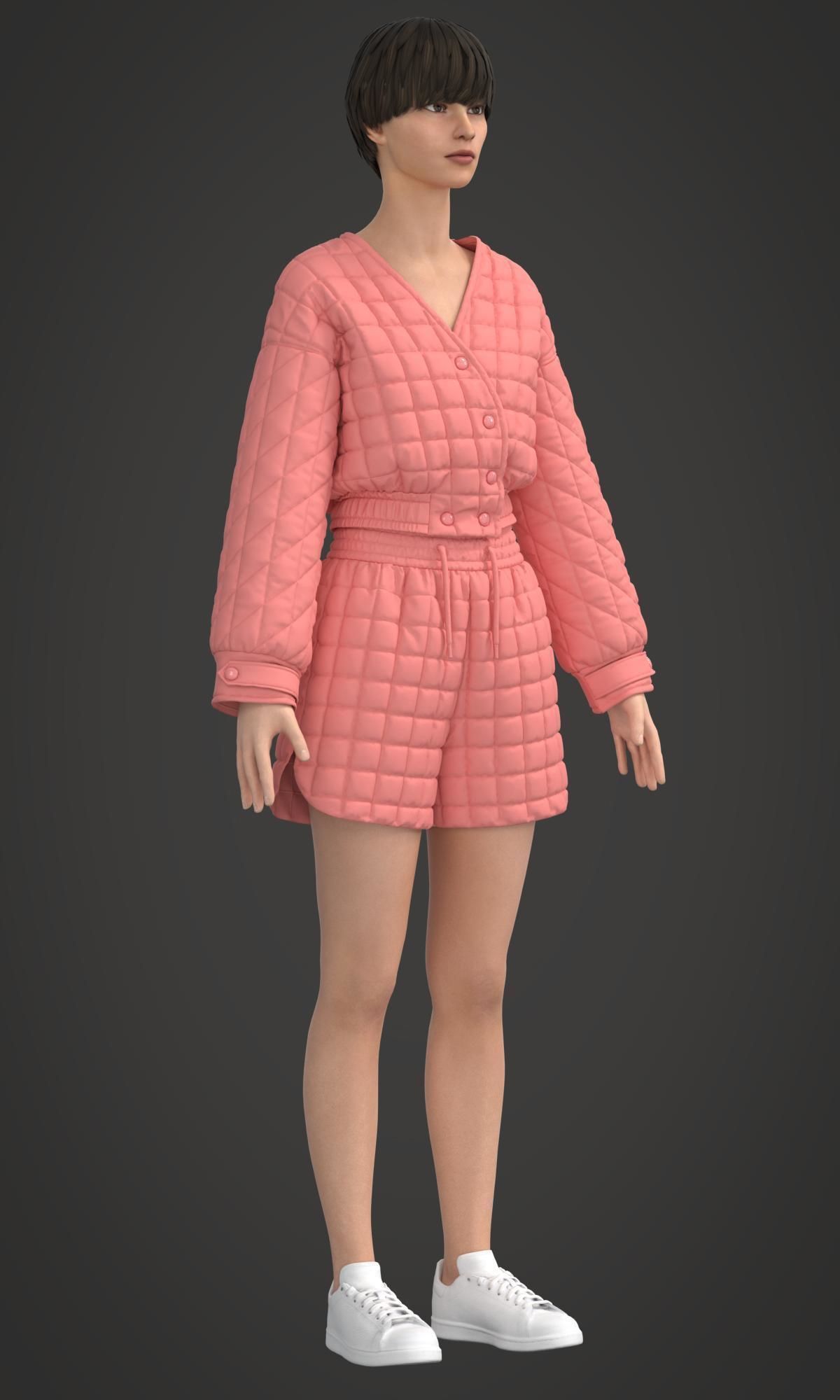 8 Women Puffer Clothes 3D model_10