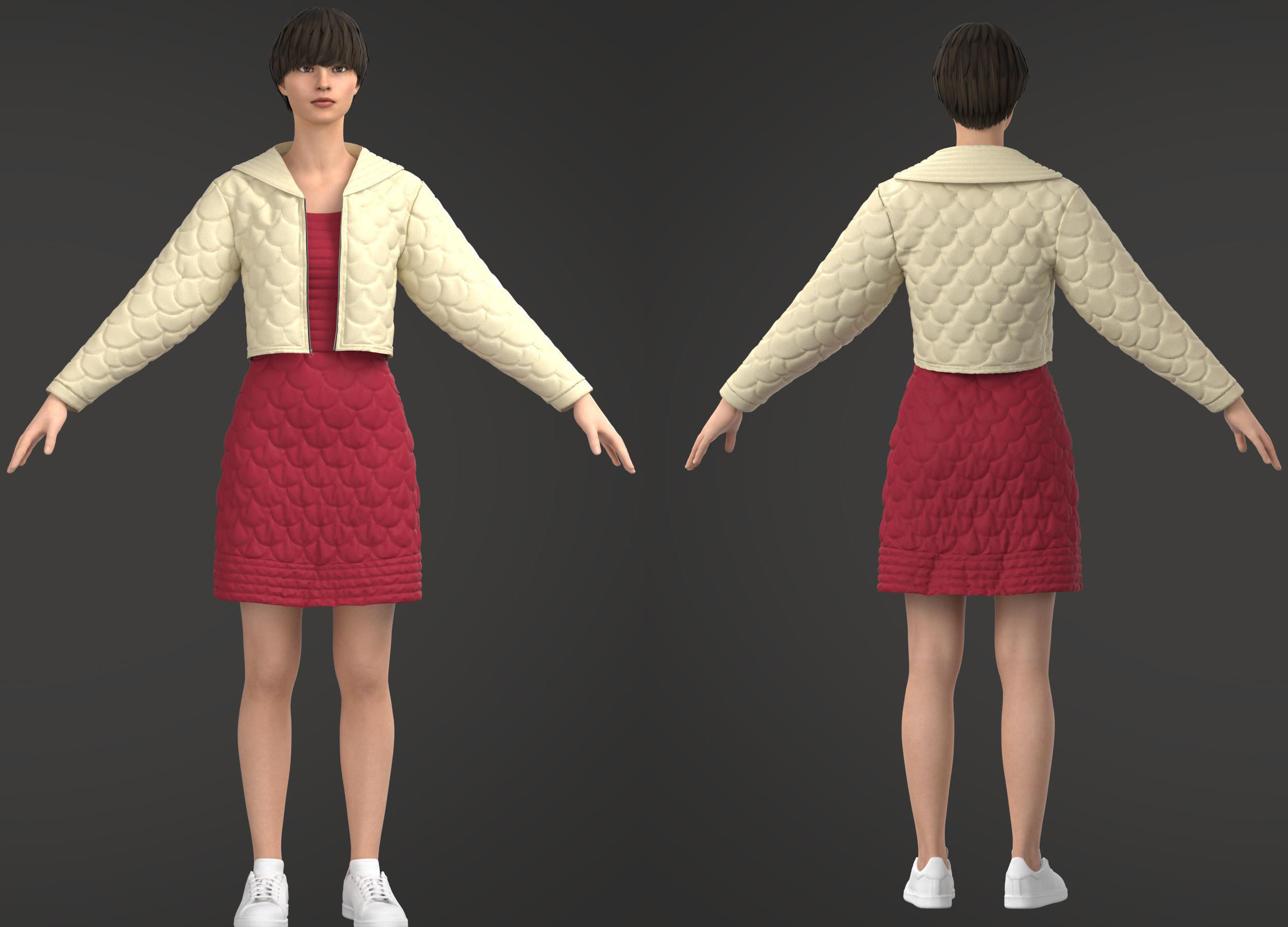 8 Women Puffer Clothes 3D model_4