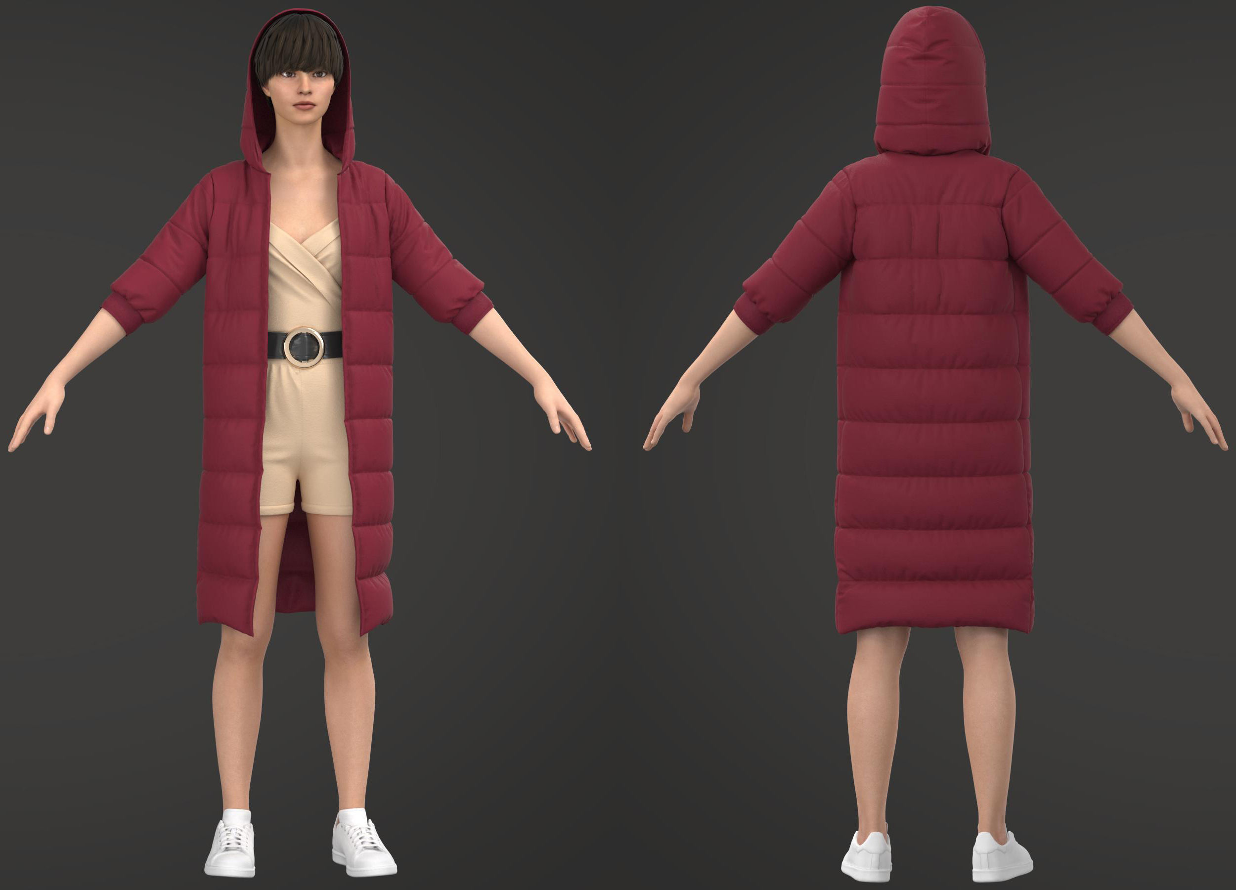 8 Women Puffer Clothes 3D model_8