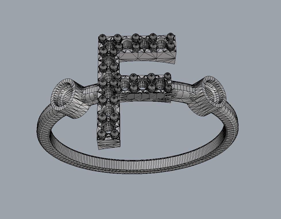 Diamond Letter Ring - F 3D print model_10