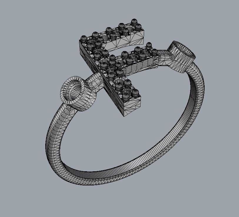 Diamond Letter Ring - F 3D print model_9