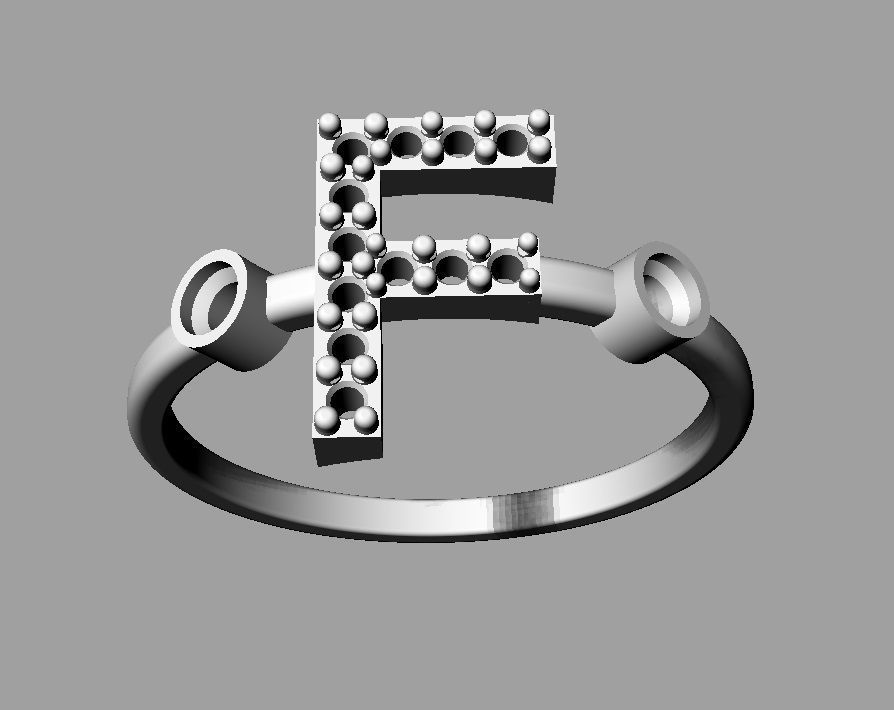 Diamond Letter Ring - F 3D print model_13