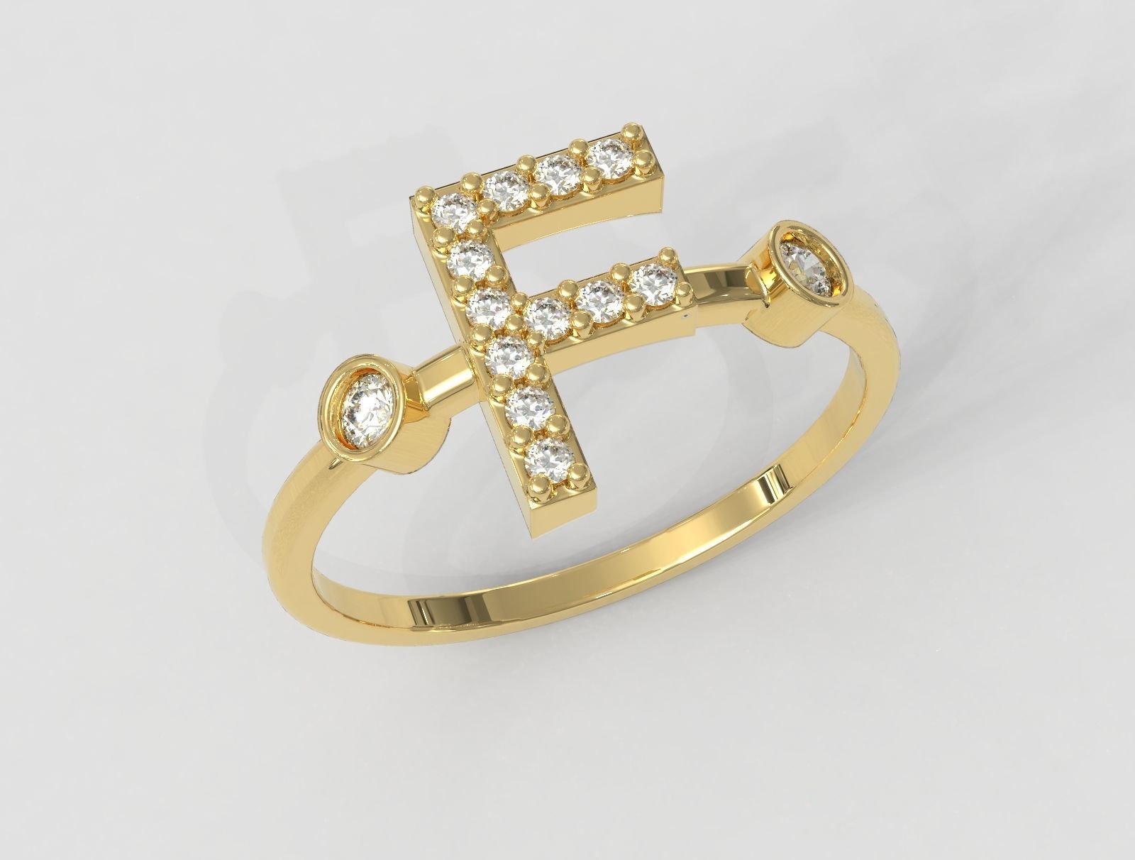 Diamond Letter Ring - F 3D print model_1