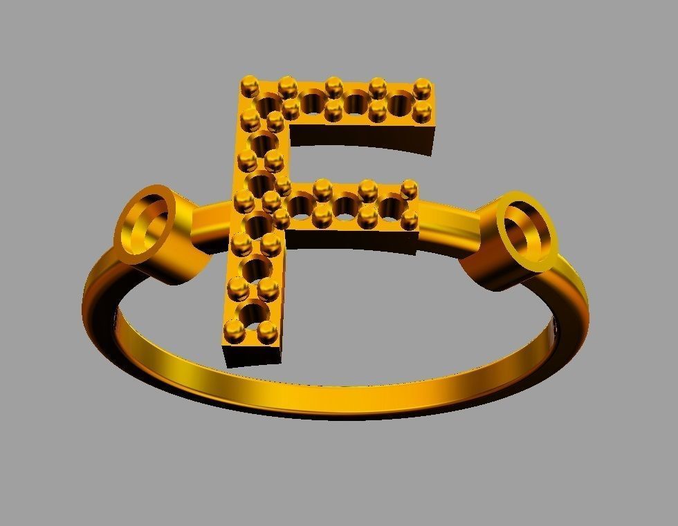 Diamond Letter Ring - F 3D print model_5