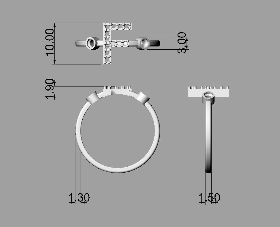 Diamond Letter Ring - F 3D print model_2