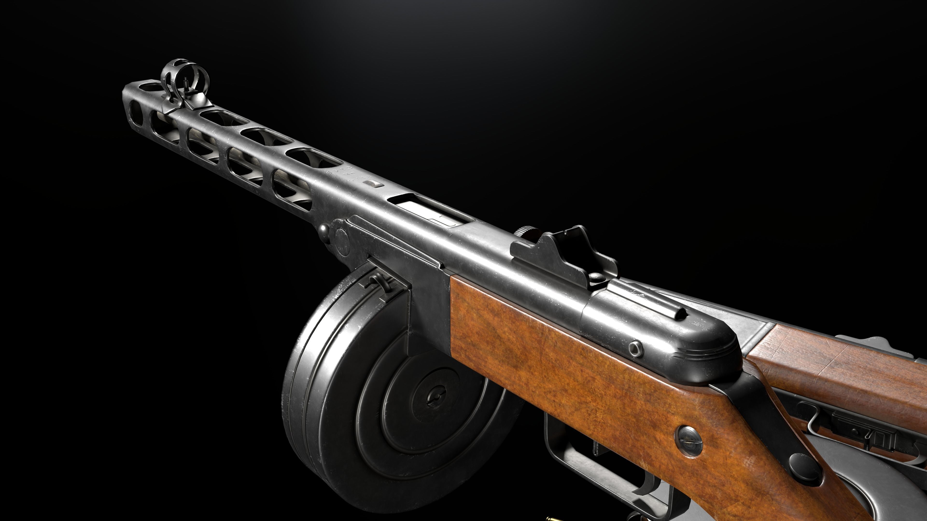 PPSH-41 Submachine Gun Low-poly 3D model_6