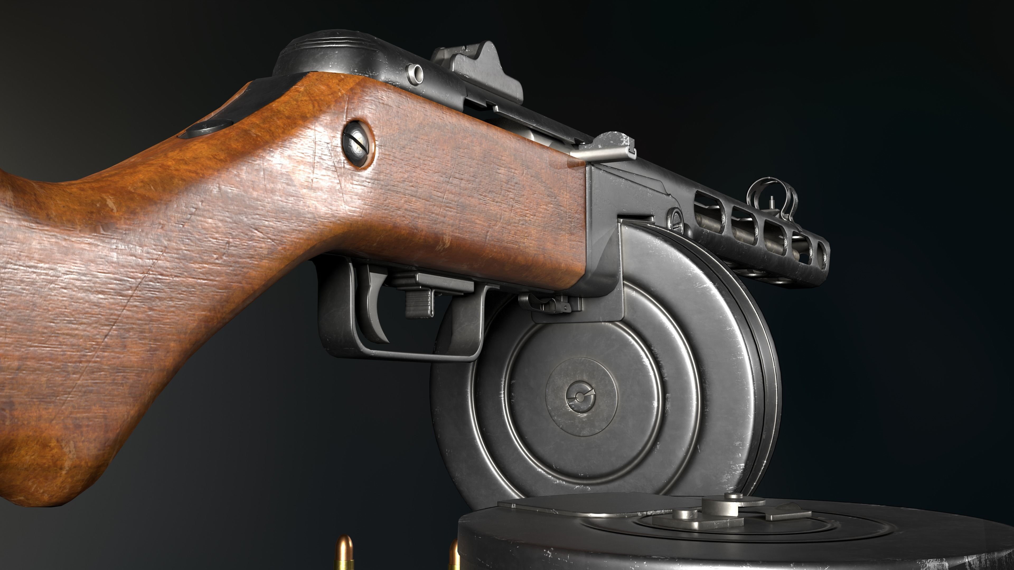 PPSH-41 Submachine Gun Low-poly 3D model_10