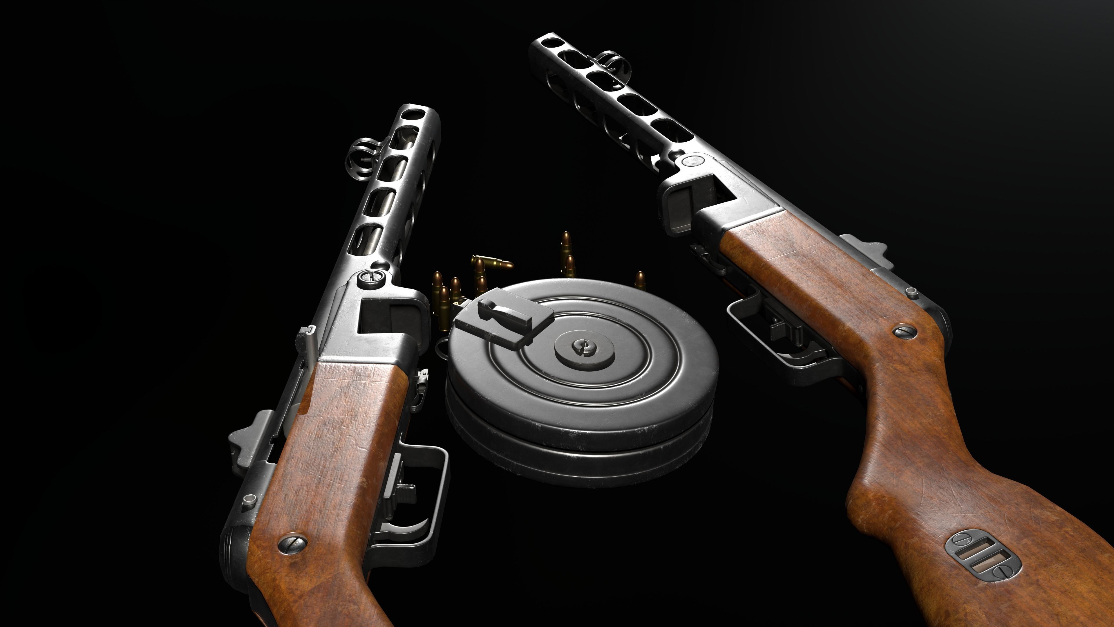 PPSH-41 Submachine Gun Low-poly 3D model_7