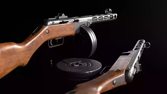 PPSH-41 Submachine Gun Low-poly 3D model