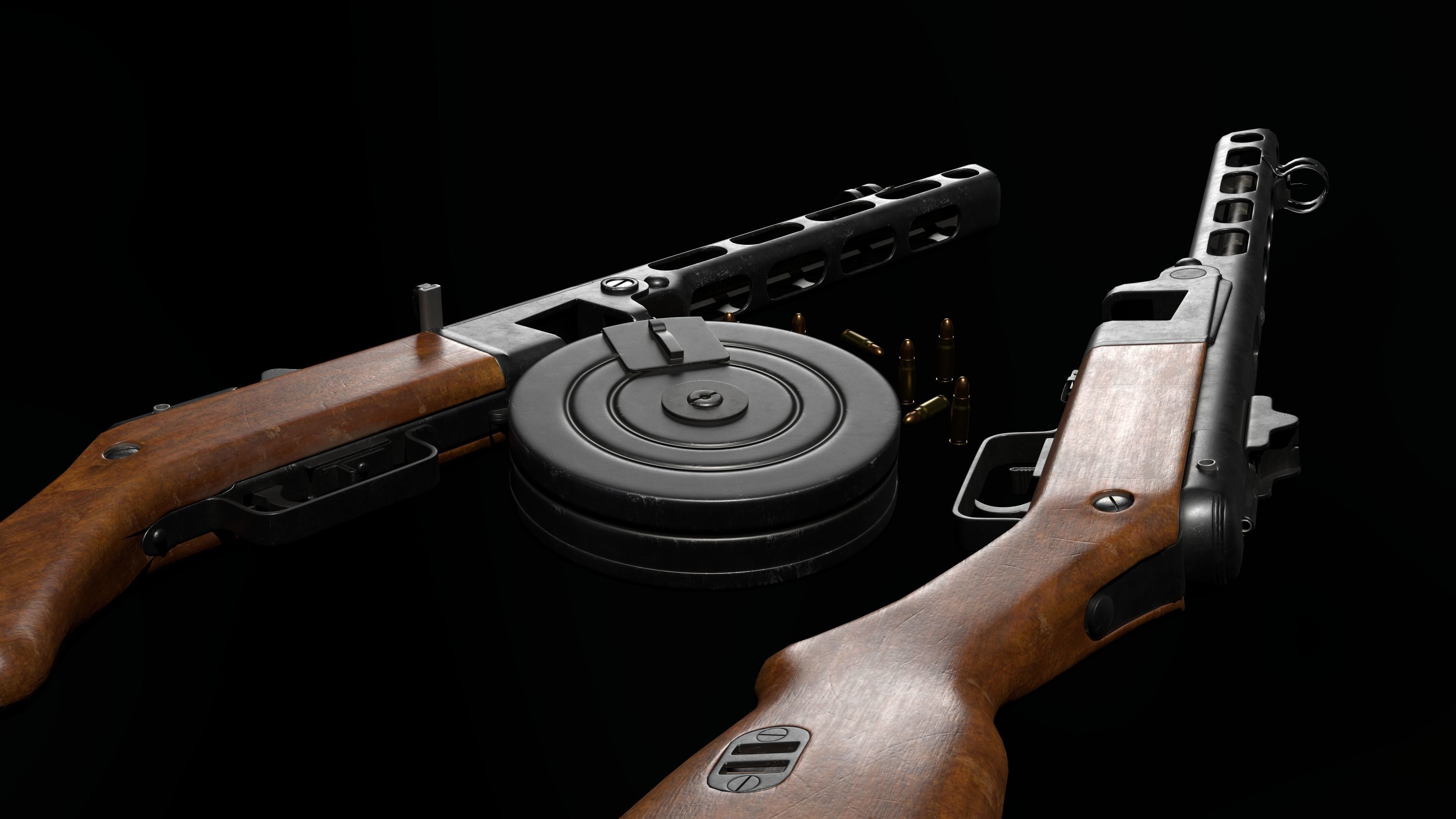 PPSH-41 Submachine Gun Low-poly 3D model_9