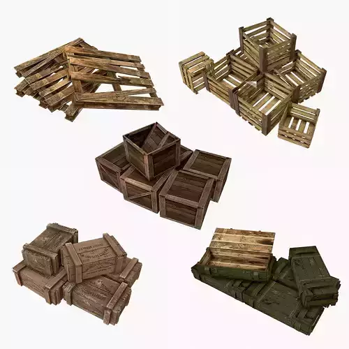 Box Collection wooden Low-poly 3D model