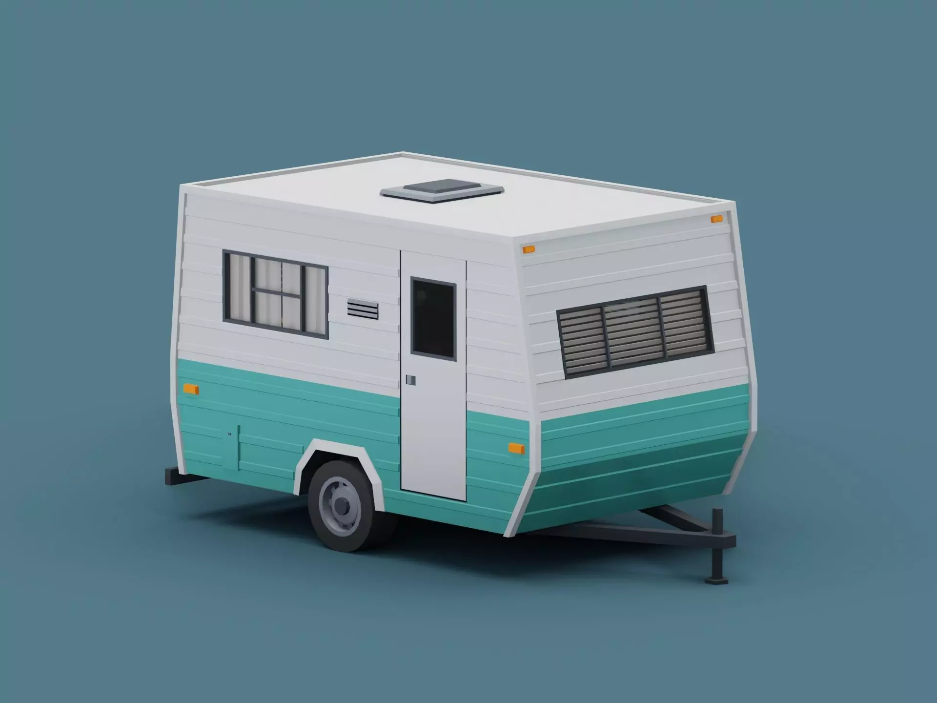 Stylized Small Camper Trailer Classic  Low-poly 3D model_0