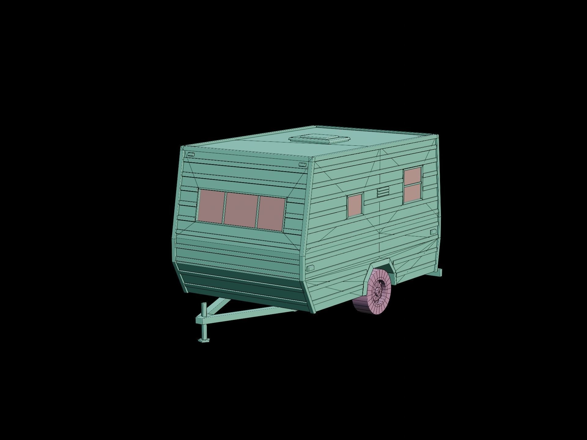 Stylized Small Camper Trailer Classic  Low-poly 3D model_8