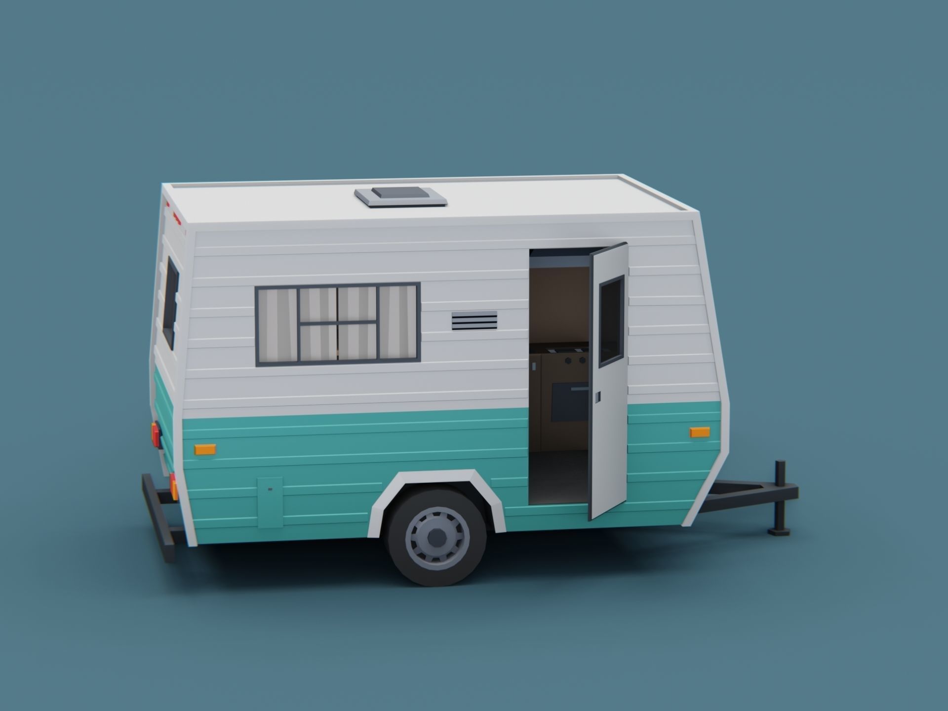 Stylized Small Camper Trailer Classic  Low-poly 3D model_6