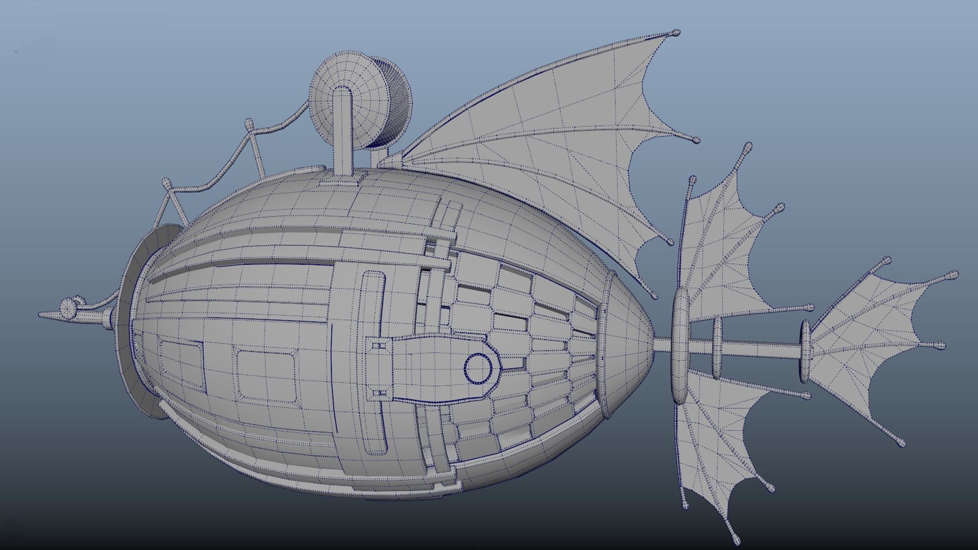Airship PBR game ready steampunk ship flying in sky Low-poly 3D model_6