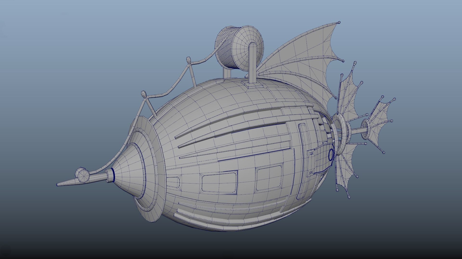 Airship PBR game ready steampunk ship flying in sky Low-poly 3D model_7