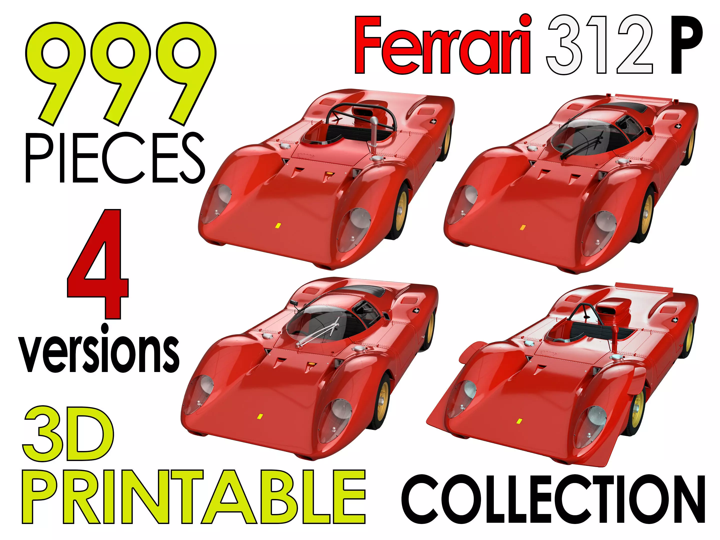 Ferrari 312 P 3D Printable - Car Kit Pack Bundle 3D Model Collection_0