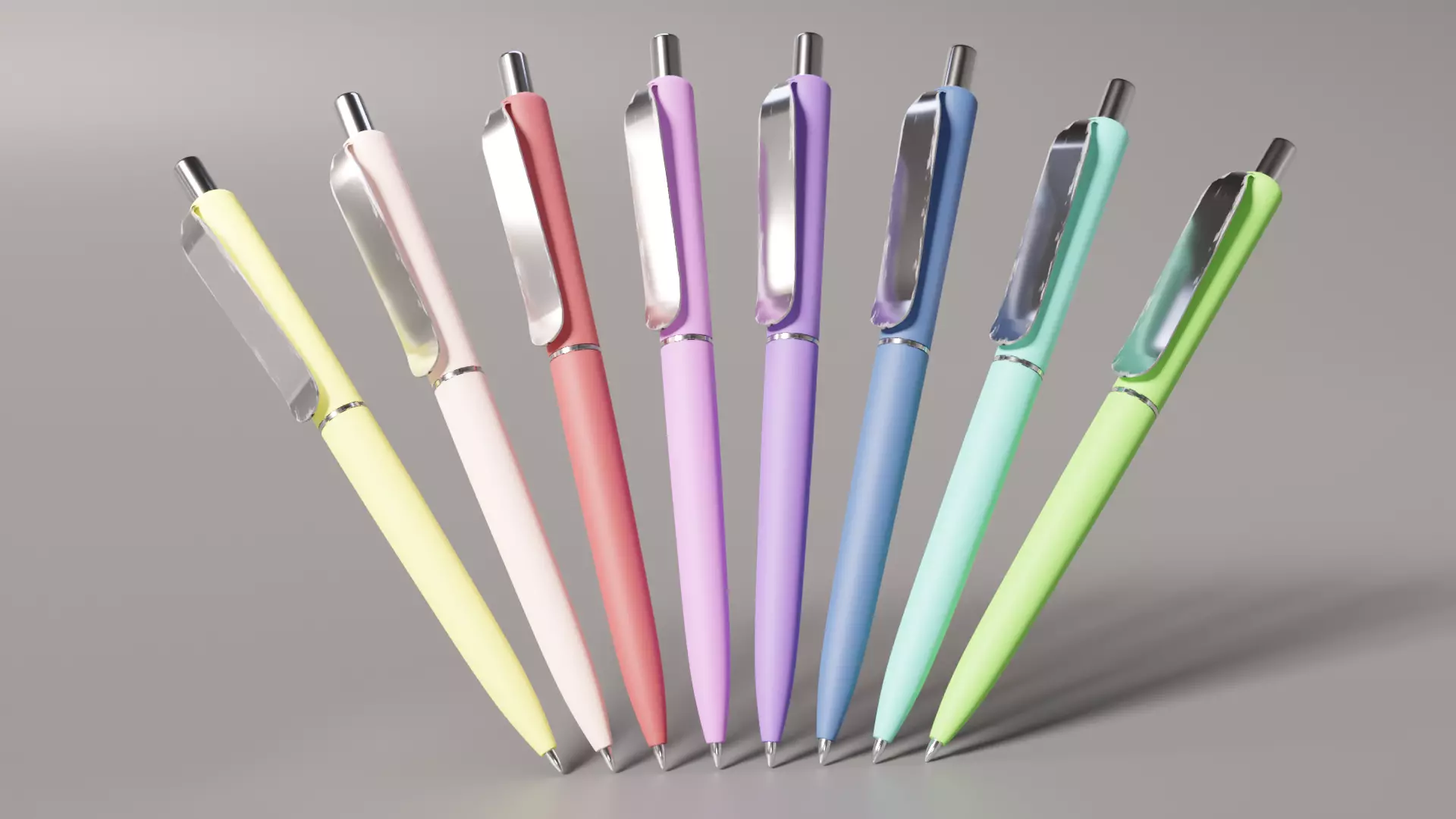 Ballpoint pens in several colours 3D model_0