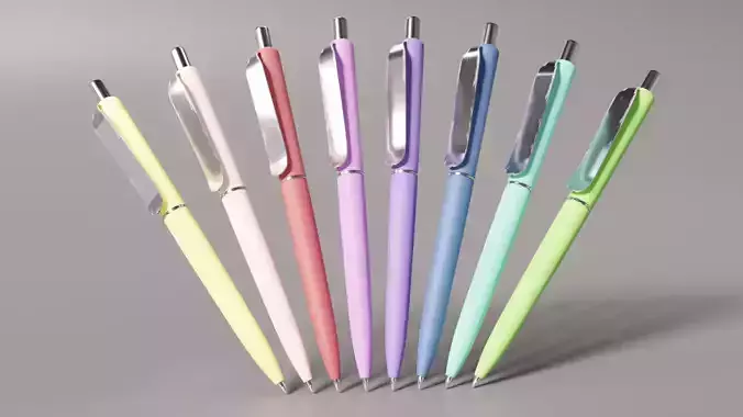 Ballpoint pens in several colours 3D model