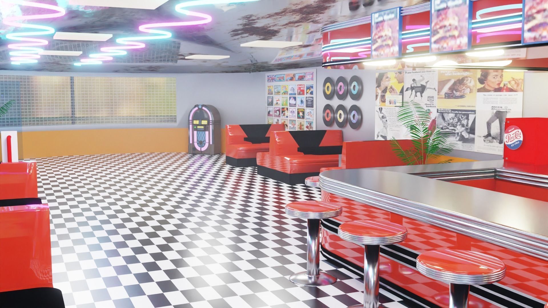 Retro Cafe Scene 3D model_2