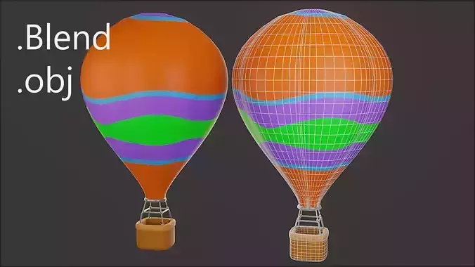 Hot Air Balloon Simple stylized Low-poly 3D model