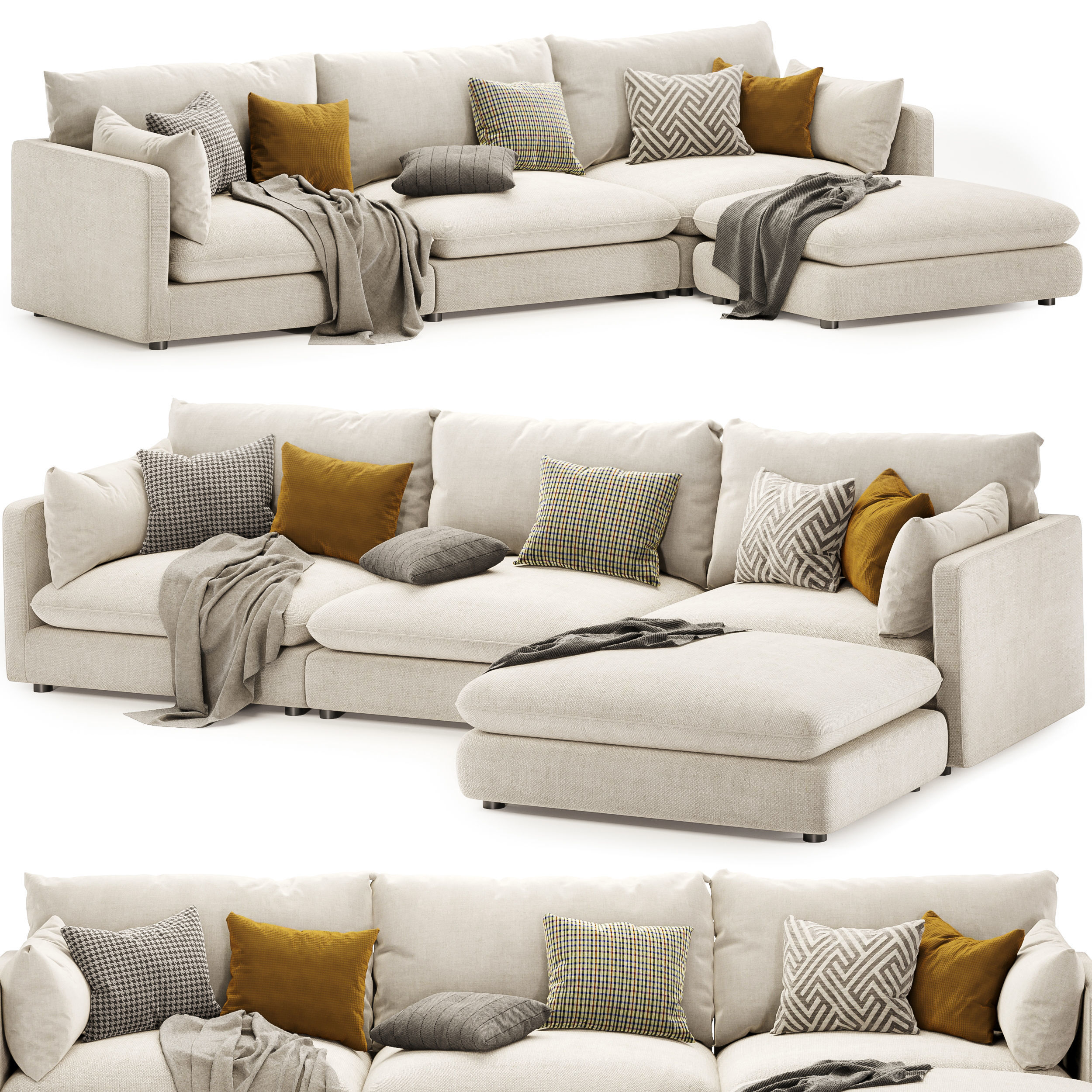 Unwind 4 Piece Reversible Sectional Sofa 3D model_0