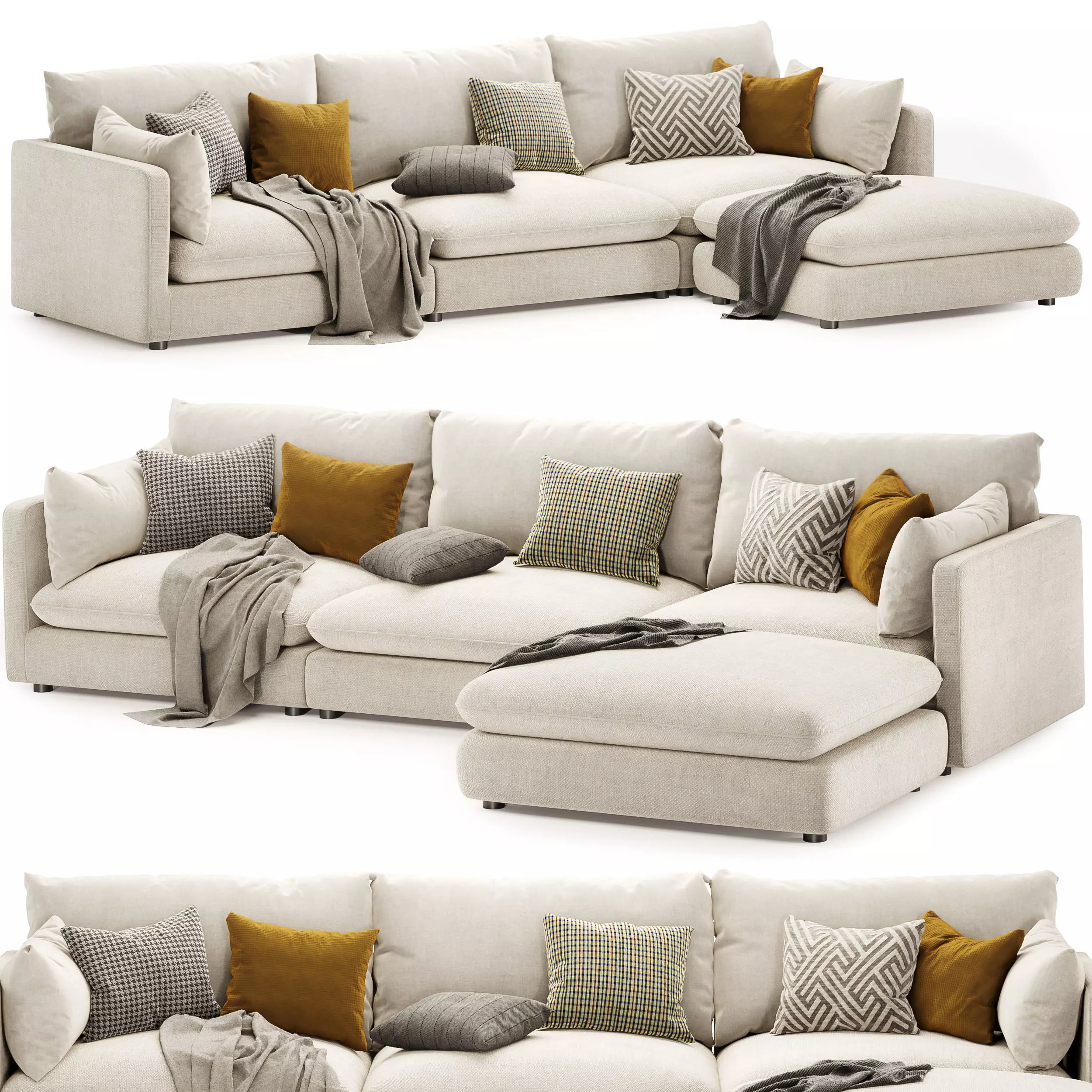Unwind 4 Piece Reversible Sectional Sofa 3D model_0