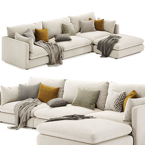 Unwind 4 Piece Reversible Sectional Sofa 3D model 2