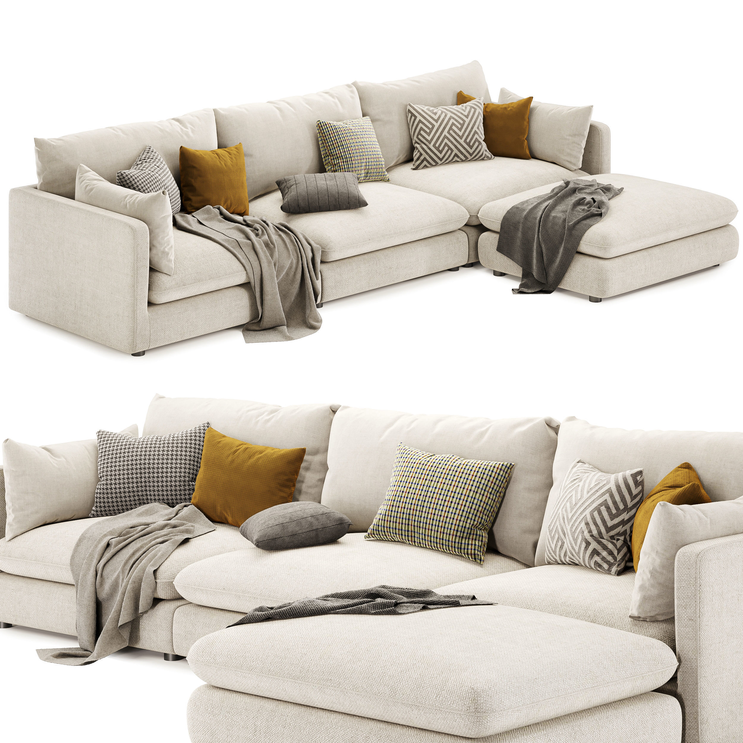 Unwind 4 Piece Reversible Sectional Sofa 3D model_1