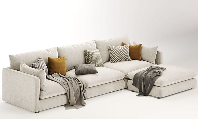 Unwind 4 Piece Reversible Sectional Sofa 3D model 3