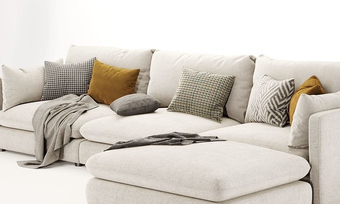 Unwind 4 Piece Reversible Sectional Sofa 3D model 4