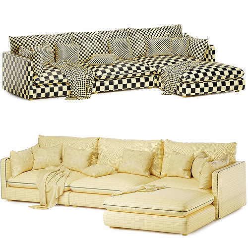 Unwind 4 Piece Reversible Sectional Sofa 3D model 5