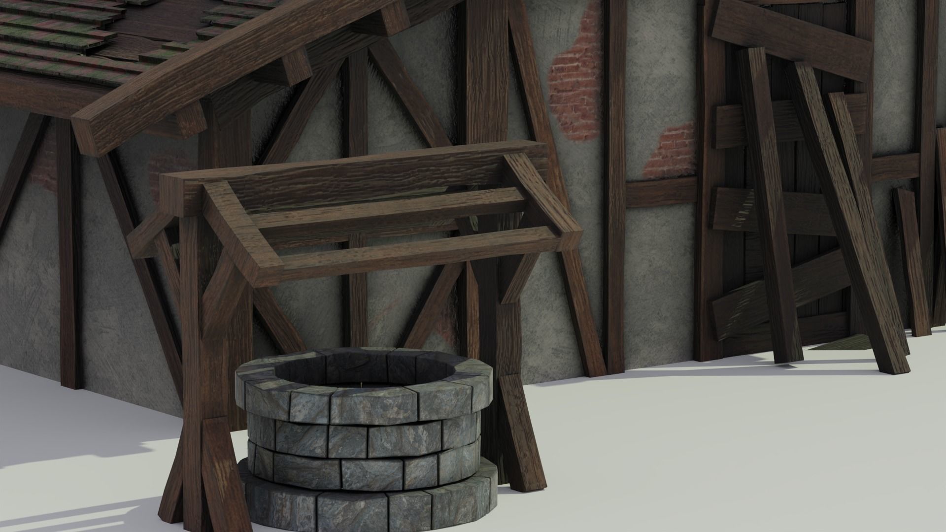 Broken Medieval House 3D model_5