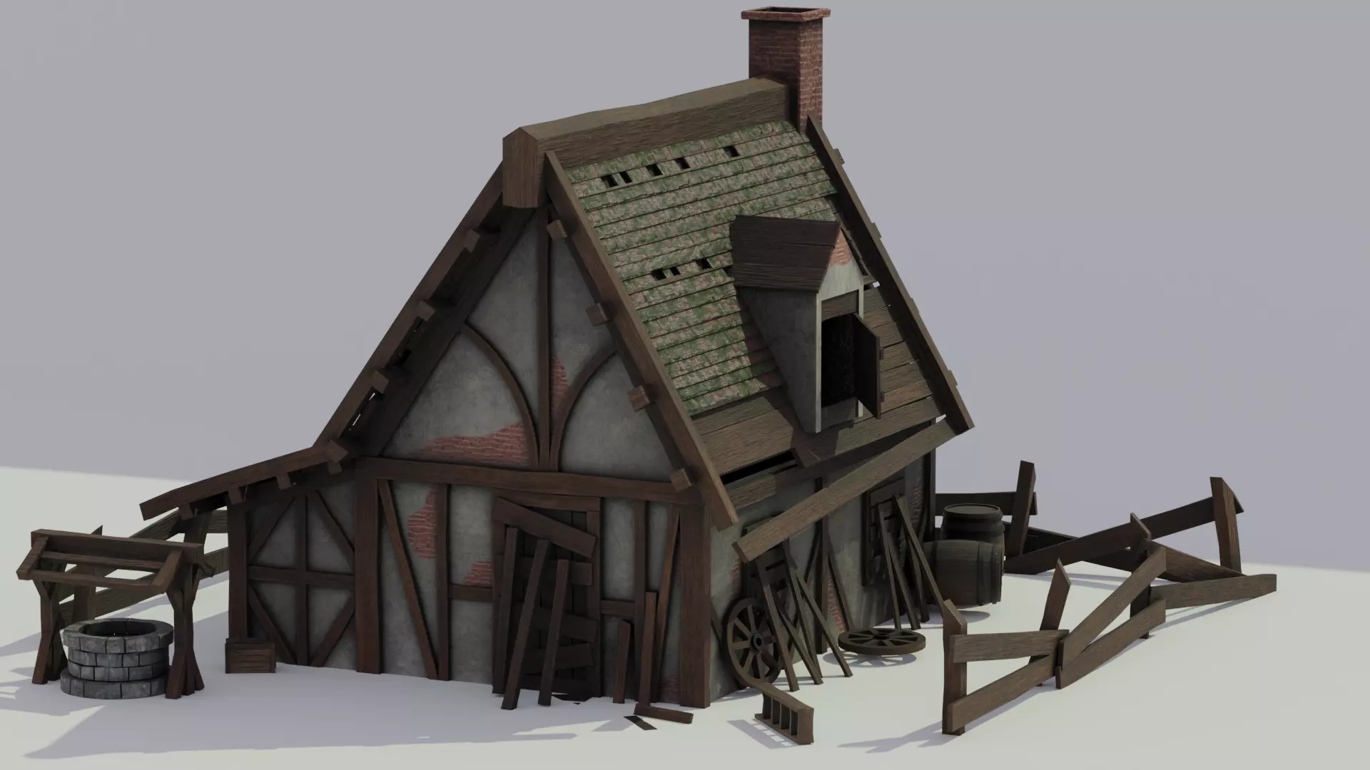 Broken Medieval House 3D model_0