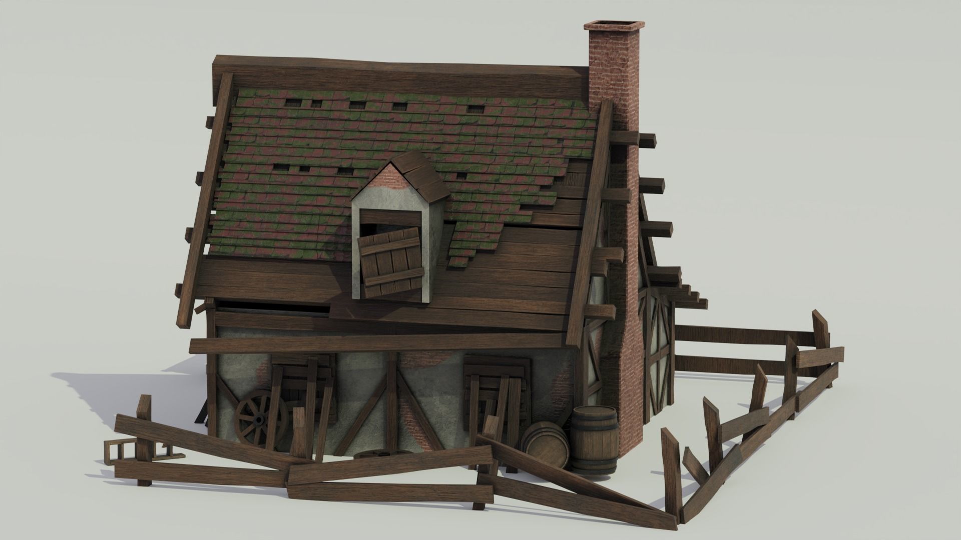 Broken Medieval House 3D model_1