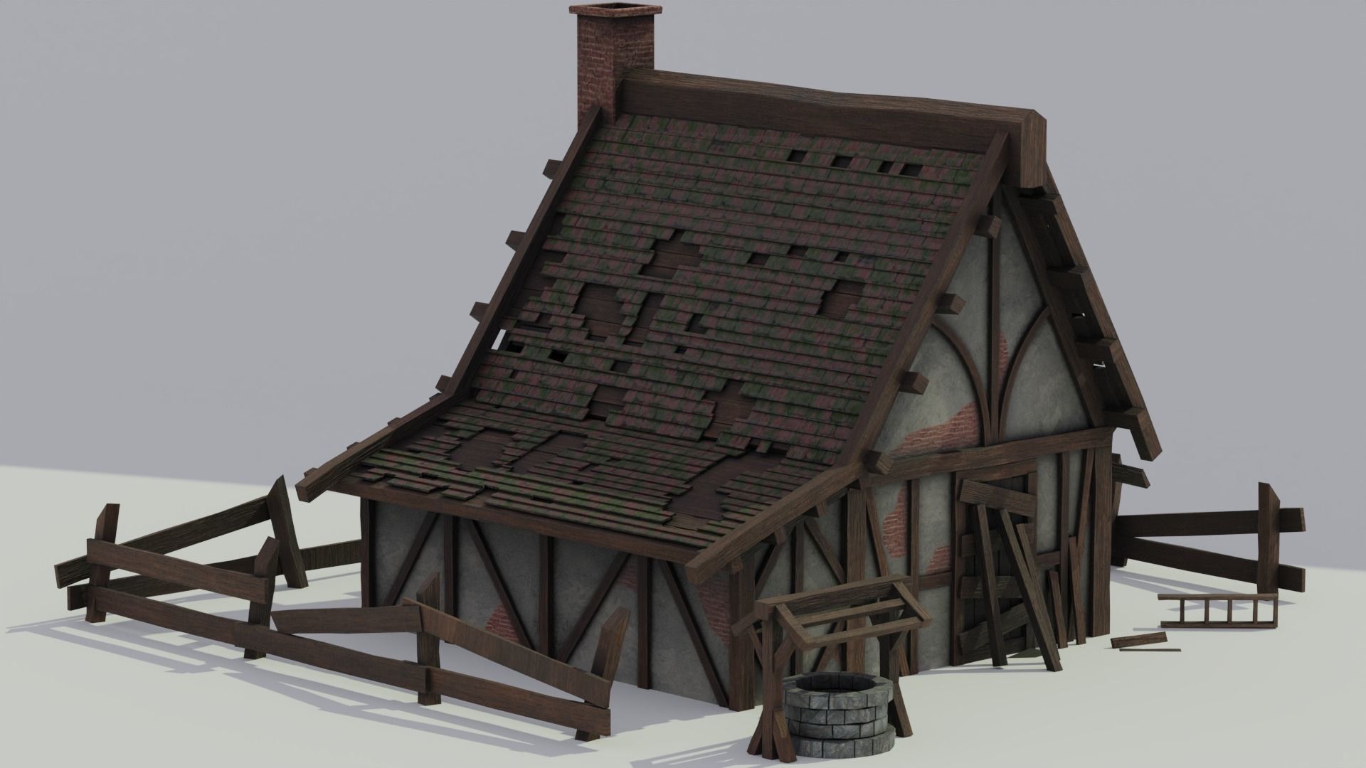 Broken Medieval House 3D model_2