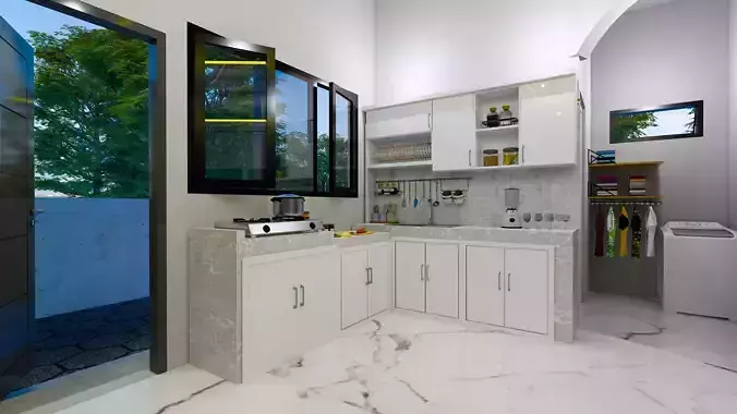 3D sketch up House Exterior and Interior  kitchen  living bath